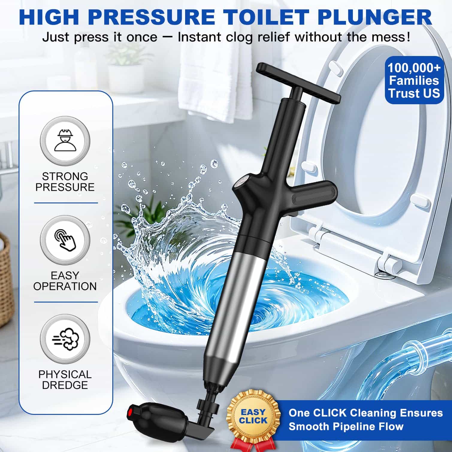 Plunger Toilet - Déboucheur de toilettes à haute pression,